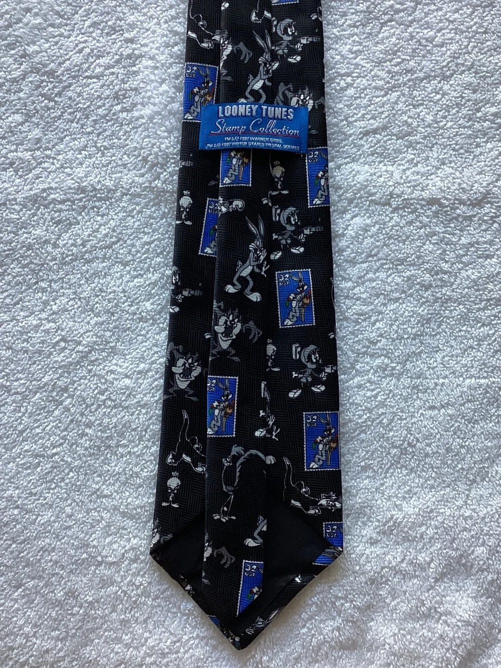 Warner Bros. Black Tie with Bugs Bunny Cartoon Character Motifs